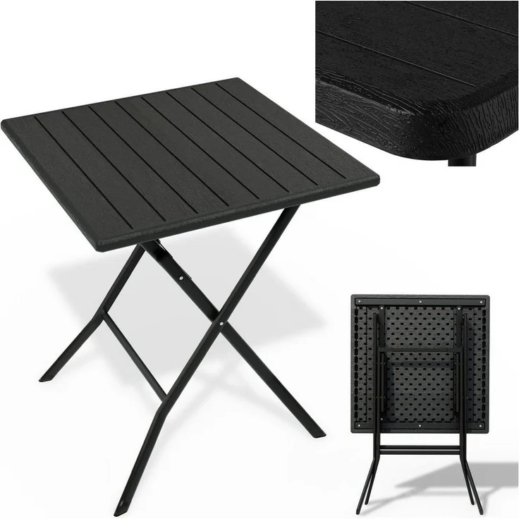 Onbest Klapptisch Balkontisch mit Holzoptik klappbar, 61x74x56cm (B x H x T), Stahlgestell, bis 80 kg – Bild 1
