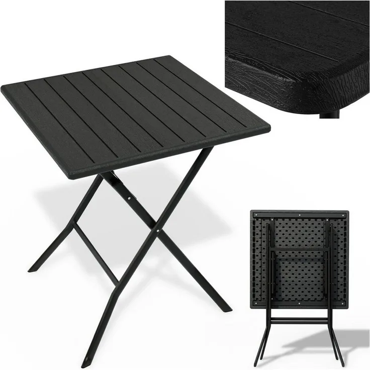 Onbest Klapptisch Balkontisch mit Holzoptik klappbar, 61x74x56cm (B x H x T), Stahlgestell, bis 80 kg