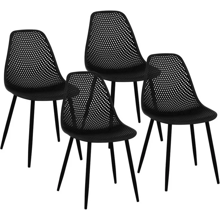 Fromm&Starck Esszimmerstuhl 4er Set Lehnstuhl Stahlbeine bis 150 kg Designstuhl Kunststoff schwarz, Schwarz