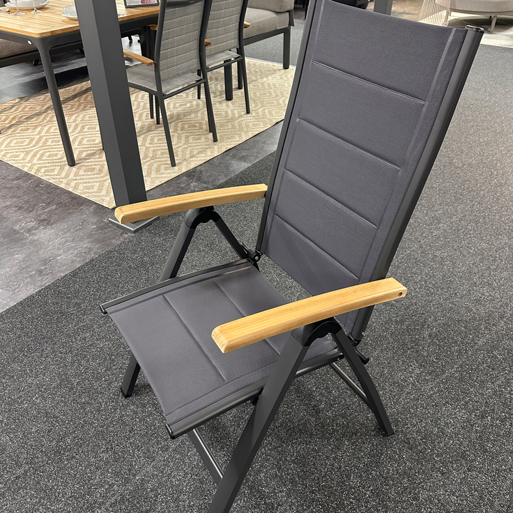 UNICAMO Klappstuhl, mit Teak Armlehnen, Sitz & Rückenlehne Textil – Bild 14