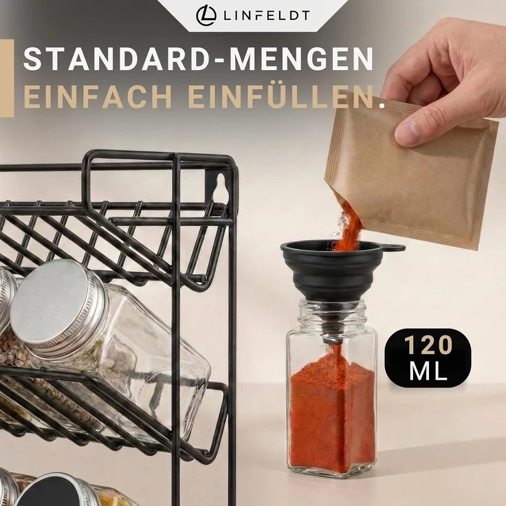 LINFELDT Gewürzregal Gewürzregal 28 Gläser + 108x Sticker, Stift, Schrauben zum Aufhängen – Bild 5
