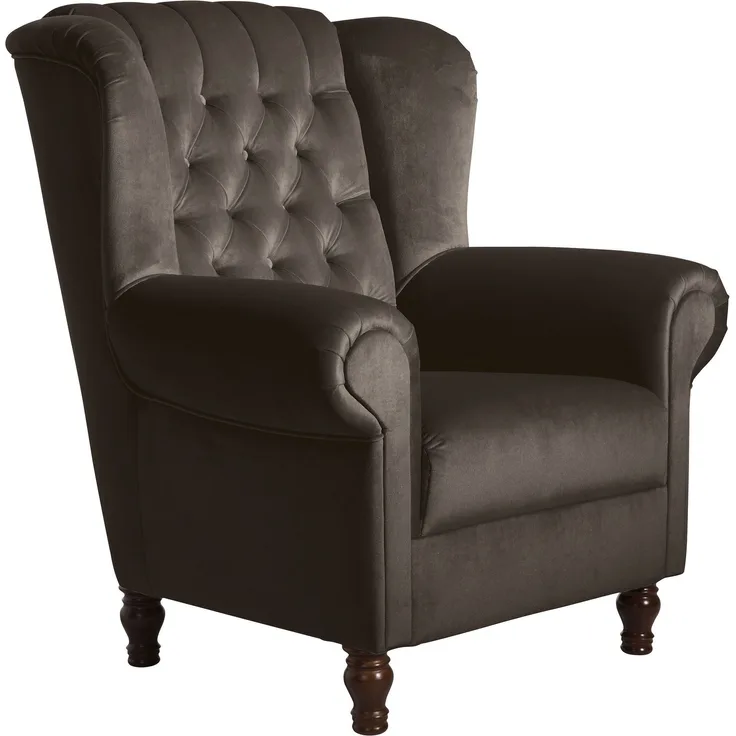 Ohrenbackensessel Katreen Bezug Samtvelours Buche nussbaum dunkel / braun 22812