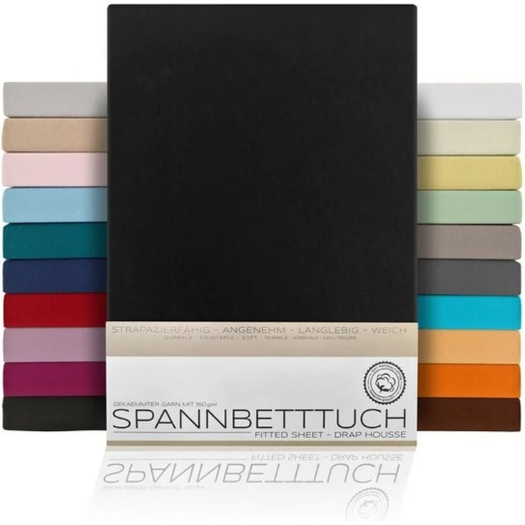 Beautex Spannbettlaken Spannbetttuch Bettlaken aus gekämmter Baumwolle Premium Jersey 160g/m², Jersey, Gummizug: rundum, (1 Stück) – Bild 4