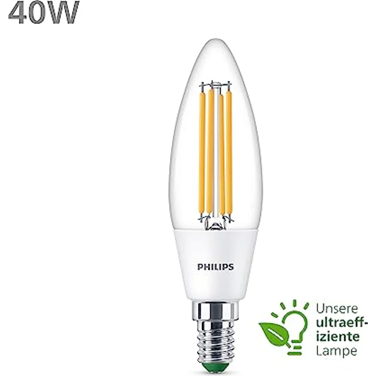 Philips Filament-Kerzenlampe B35 E14, LED Lampe, Warmweiß 2700K, 485 lm, 40 W, 50000 h – Bild 2