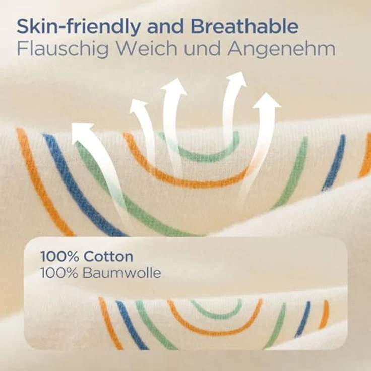 Duomiaomiao Baby Schlafsack, 1x Ganzjahresschlafsack, 1.5tog Kleiner Regenbogen, 85cm / Baby Körpergröße 90-100cm, Baumwolle – Bild 6