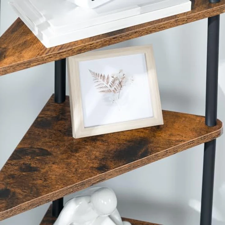 HOOBRO Eckregal mit 5 Ebenen, industrielles Eckregal Stehend, Bücherregal, Standregal, Eck-Bücherregal zur Präsentation von Pflanzenblumen, Aufbewahrungsregal für kleine Räume, Vintagebraun EBF33CJ01 – Bild 10