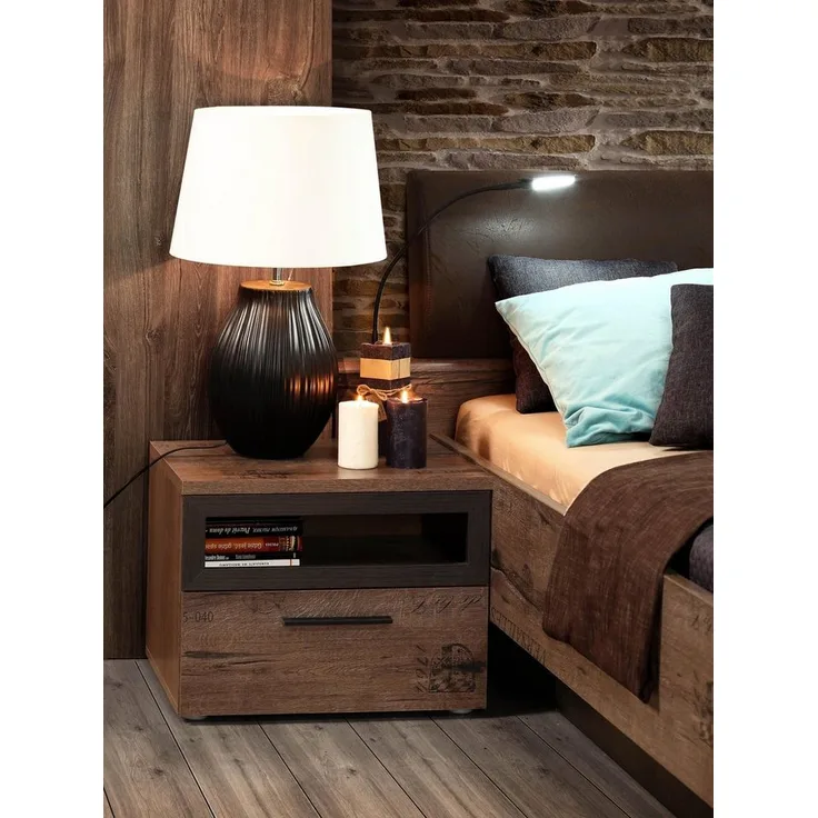 Forte Jacky Szafka nocna B x H x T: 52 x 40,8 x 41,3, Holzwerkstoff, Edeleiche/Schwarzeiche, Klein