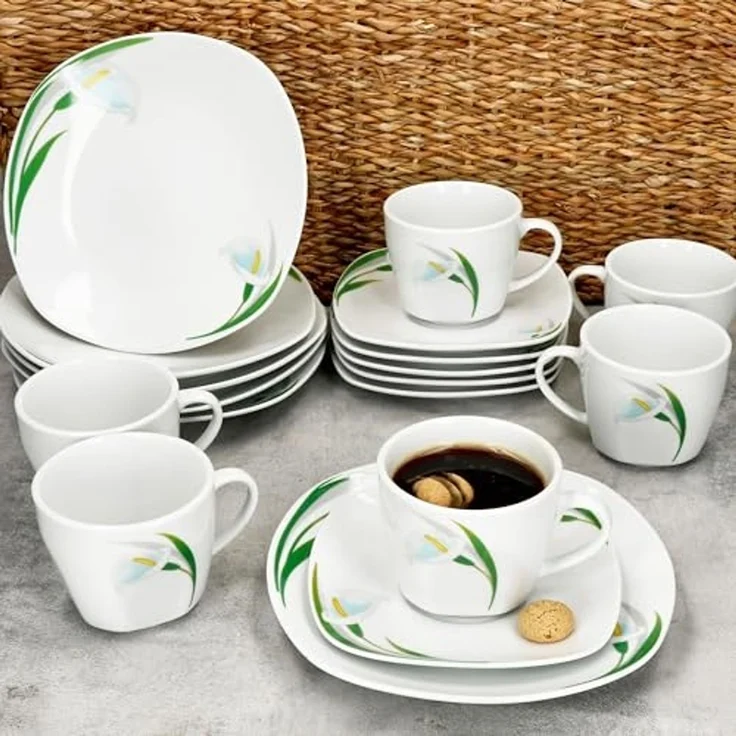 MamboCat Kaffeeservice 18tlg Kaffeeservice White Calla Porzellan 6 Pers. Tassen Untertassen, Porzellan – Bild 3