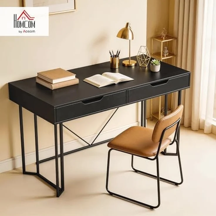 HOMCOM Schreibtisch mit 2 Schubladen (Bürotisch, 1-St, Computertisch), 120 x 60 x 77 cm Schwarz – Bild 2
