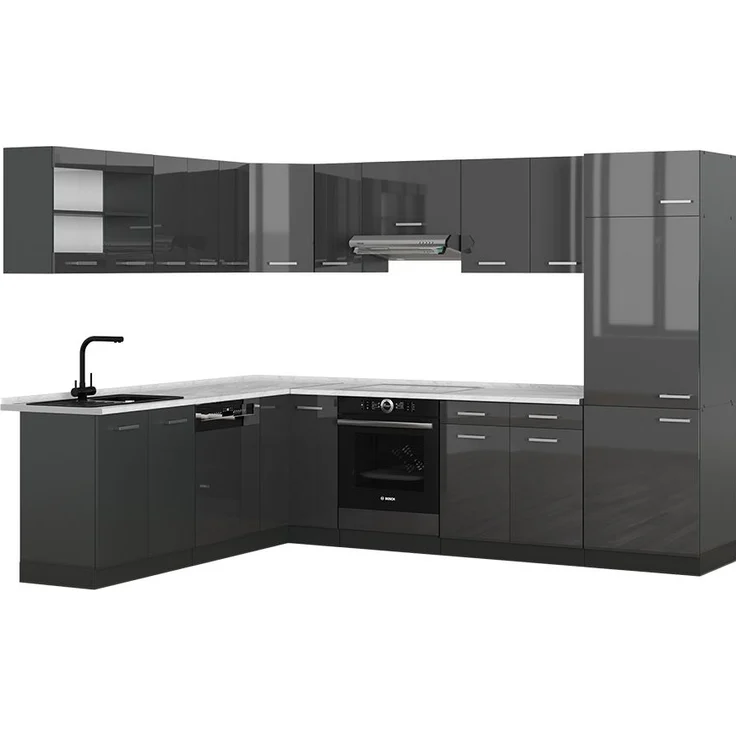 Eckküche R-Line Anthrazit Hochglanz/Anthrazit 287 x 60 cm , AP Marmor Vicco – Bild 1