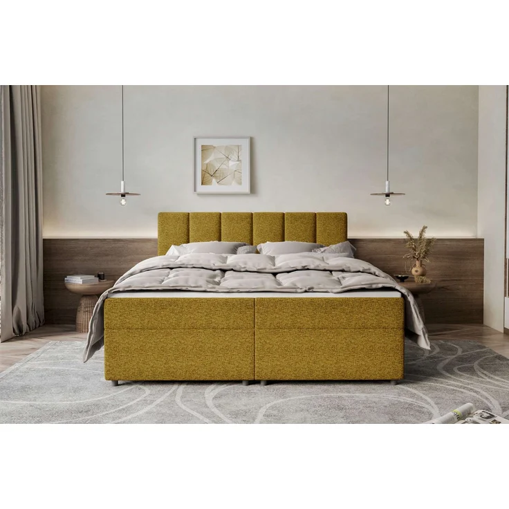 99rooms Boxspringbett Bergamo, modernes Schlafzimmerbett mit Bonellfederkern, 200x200 cm, Webstoff MALMO_NEW