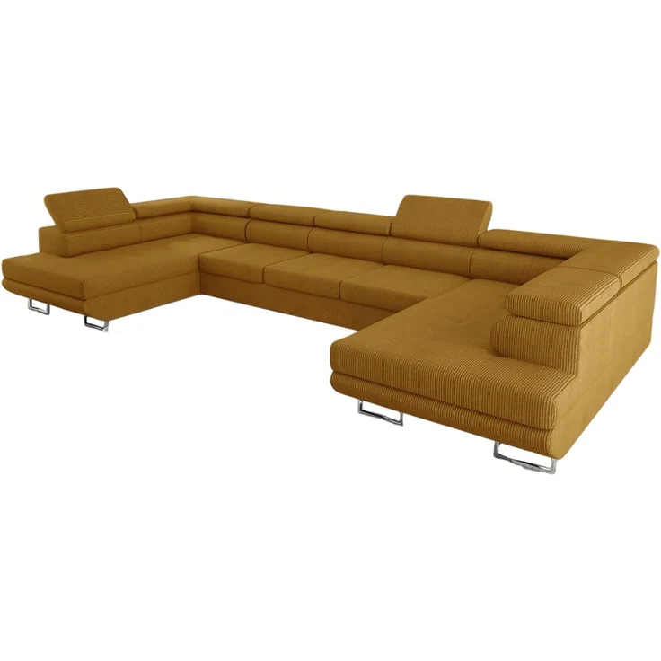 thematys Ecksofa Aston U 403 x 203 cm, mit Schlaffunktion, mit Bettkasten, mit verstellbaren Kopfstützen, Gelb (Poso 01), Ausrichtung 390 cm – Bild 2