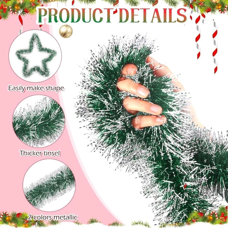 10m Weihnachts Lametta Girlande grüne Metallisches Glitzerndes Deko Winter – Bild 2
