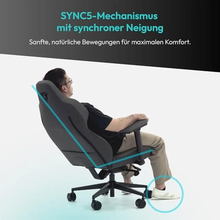 ThunderX3 CORE Smart, Ergonomischer Gaming Stuhl mit hochwertigem Kunstleder, integrierter Synchronmechanik, gepolsterten 3D-Armlehnen, Modern Schwarz, bis 125 kg belastbar – Bild 3