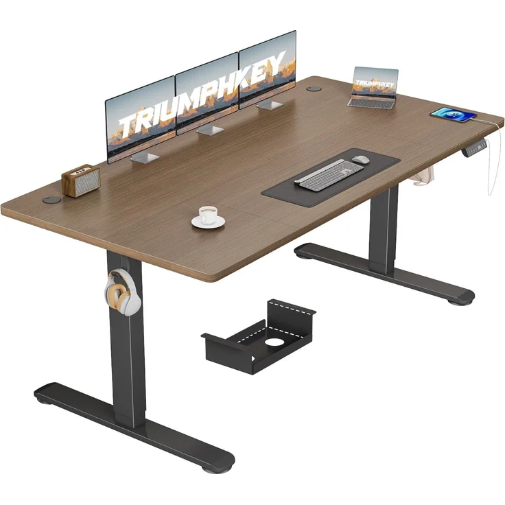 TRIUMPHKEY Höhenverstellbarer Schreibtisch 160x80, 18mm Tischplatte & USB-A | Schreibtisch Höhenverstellbar mit 3 Memory-Steuerung,Sitz‑Erinnerung & Kabelmanagement, Computertisch,Standing Desk,Walnuss