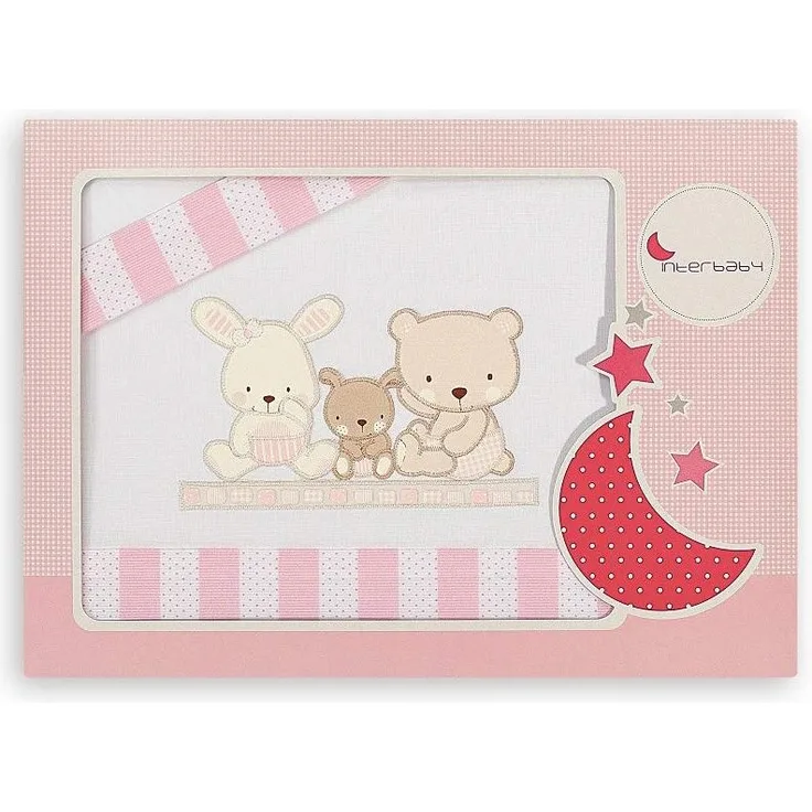 INTERBABY 04100-12 Bettwäsche Set für Wiege - Mod Love, 3 Stück, rosa