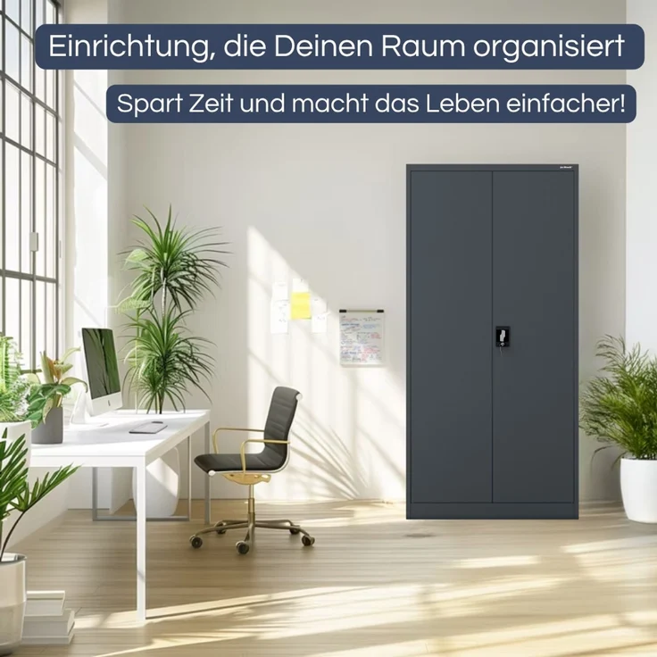 Aktenschrank abschließbar KADO - 5 Ebenen verstellbar, Flügeltüren | Metallschrank Werkstatt Mehrzweckschrank Büroschrank aus Stahl Werkzeugschrank, 185 x 90 x 60 cm Anthrazit – Bild 3