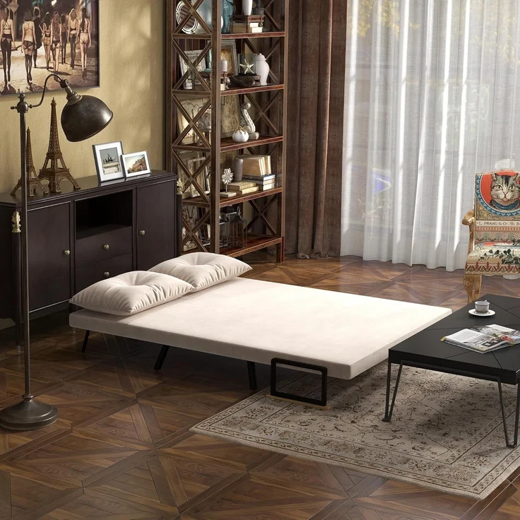 HOMCOM Schlafsofa Relaxsessel mit Bettfunktion, Klappsofa mit Samtoptik, Polstersofa 1 Teile, mit Verstellbarer Rückenlehne, Beige, 102 x 73 x 81 cm – Bild 7