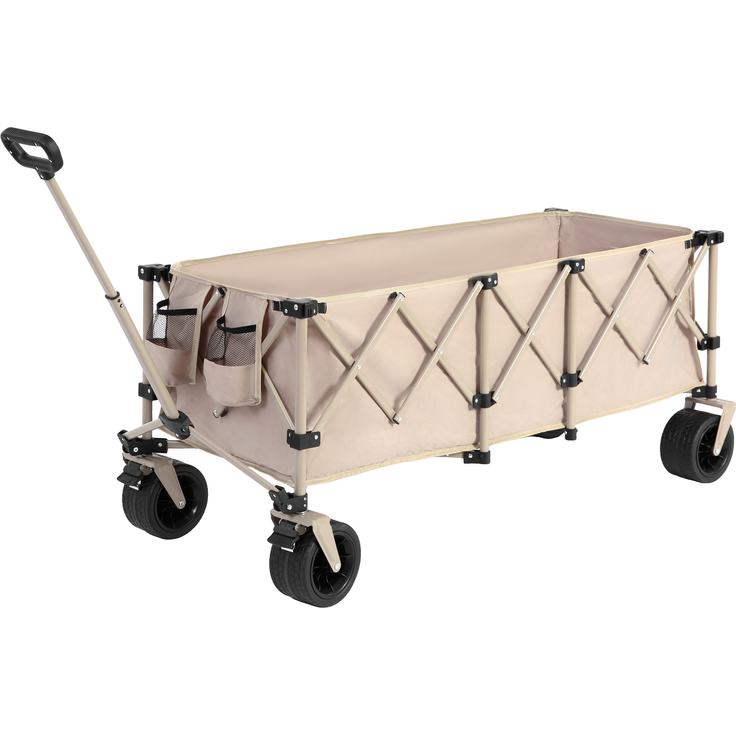 Faltbarer Bollerwagen 300L mit All-Terrain-Rädern, 136x54x60 cm, 100 kg, Beige