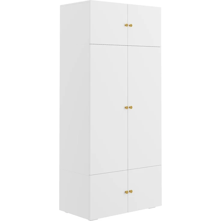 Kleiderschrank aus Spanplatte mit Kleiderstange und 5 Fächern, 90x50x200 cm, Weiß – Bild 5