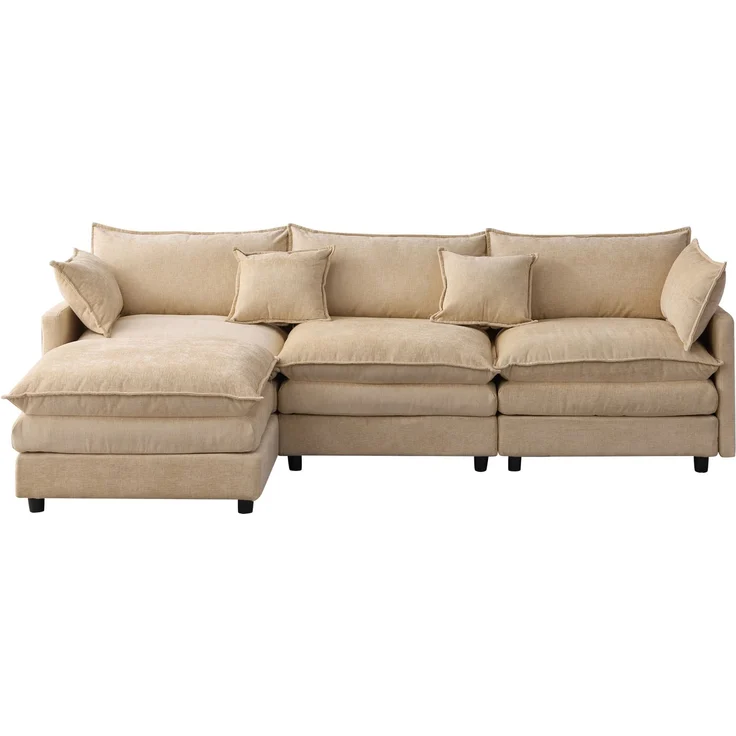 DESVIAE Sofa L-förmig mit Hocker aus Chenille, Hellkaffee, 267 x 154 x 85 cm – Bild 7