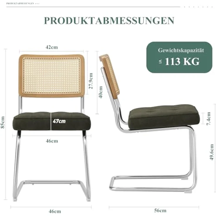 COLAMY Rattan Esstischstühle 4er Set, Samtbezug mit Metallgestell, Grün – Bild 3