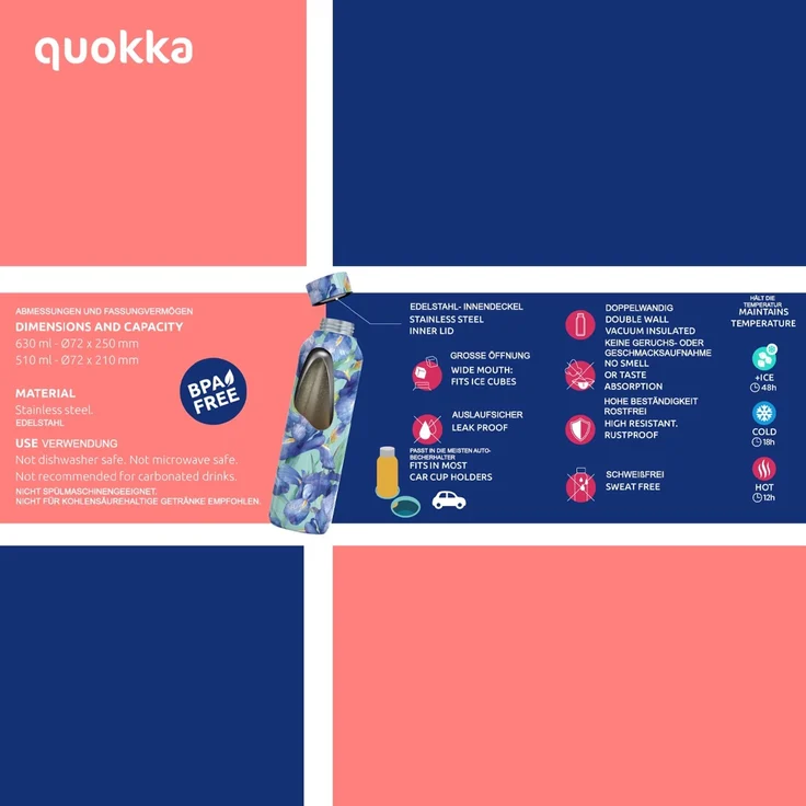 Quokka Solid Trinkflasche 630 ml ZEN Edelstahl Doppelwandig Heiß Kalt isoliert – Bild 4