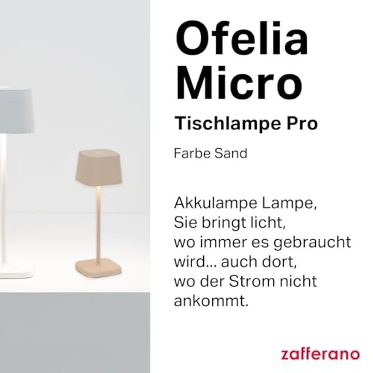 Zafferano, Ofelia Micro Lampe, Kabellose, Wiederaufladbare Tischlampe mit Touch Control, Auch für den Außenbereich Geeignet, Dimmer, 2200-3000 K, Höhe 20 cm, Farbe Sand – Bild 3