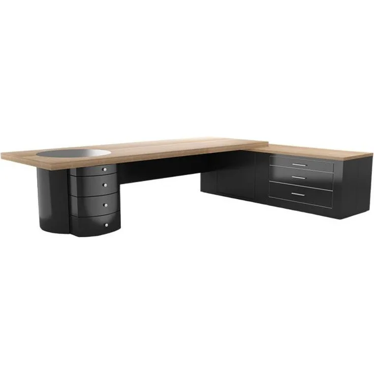 JVmoebel CEO Schreibtisch mit Regal, 330x215 cm, braun, modern mit 5 Schubladen, Made in Europa