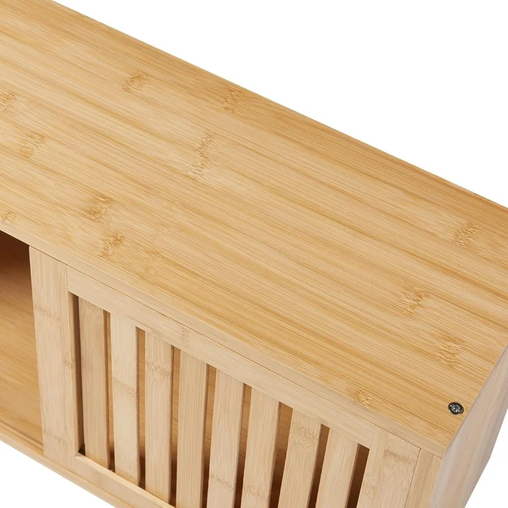 Wandregal Grums mit zwei Schiebetüren 92,5x20x33cm Bambus [en. casa] – Bild 7