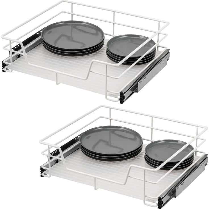 Teleskopschubladen 2er Set - für 60 cm Schrank mit Einlegeboden, aus Metall, (Weiß)