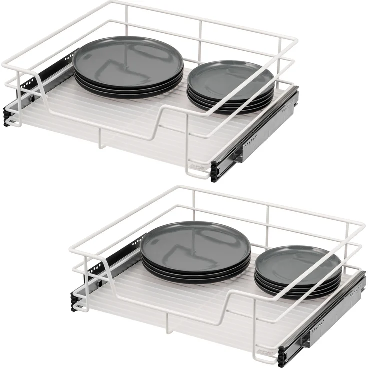 Teleskopschubladen 2er Set - für 60 cm Schrank mit Einlegeboden, aus Metall, (Weiß) – Bild 1
