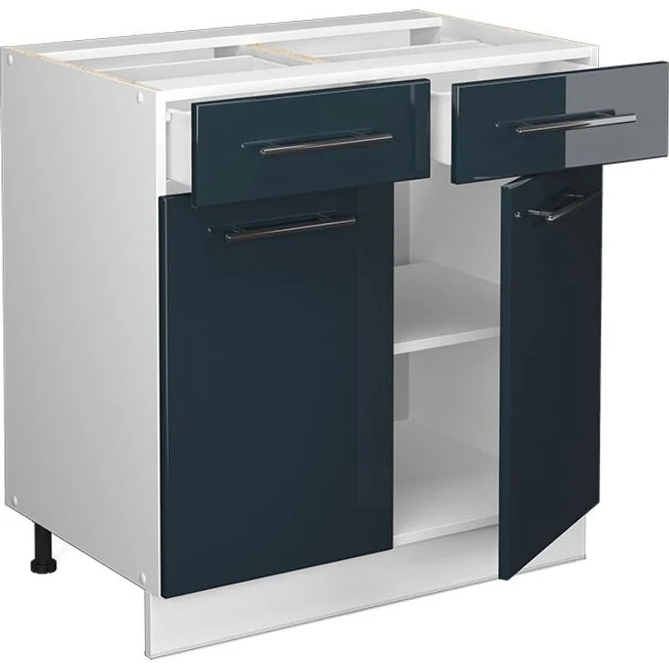 Küchenunterschrank Fame-Line Dunkelblau Hochglanz 80 cm , AP Anthrazit Vicco – Bild 4