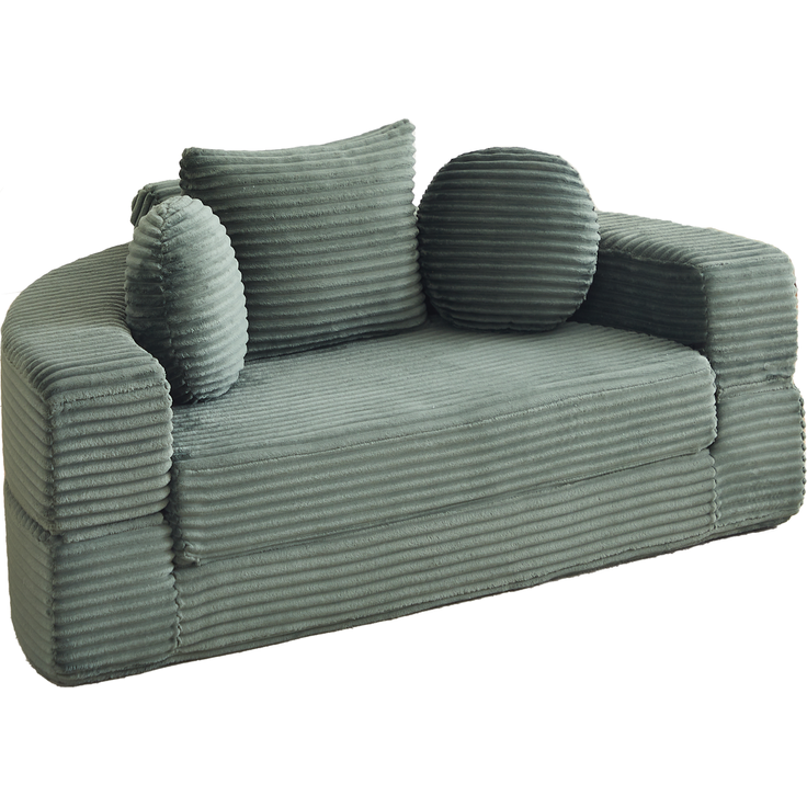 Schlafsofa aus Cord, 4-in-1 umbaubar zum runden Tagesbett, 180x183x55 cm, Grün – Bild 6
