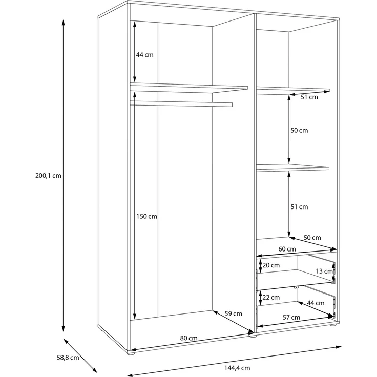 Drehtürenschrank >MOKKARIS< 2 Schübe, Sandfarben/ Artisan Eiche Dekor - 144,4x200,1x58,8cm (BxHxT) – Bild 8