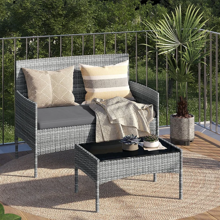 STEELSØN 'Thalora' Gartensofa 2er-Sitzer, inkl. Kissen, grau-meliert/anthrazit, 84x55x100 cm, aus Polyrattan – Bild 2