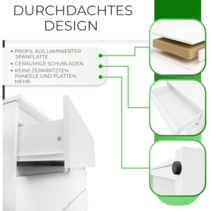 CDF Kommode Malwa M6 120| Farbe: Weiß | Schrank für Dokumente, Kleinigkeiten | Ideal für Wohnzimmer, Schlafzimmer, Kinderzimmer, Jugendzimmer und Büro | 6 geräumige Schubladen – Bild 5