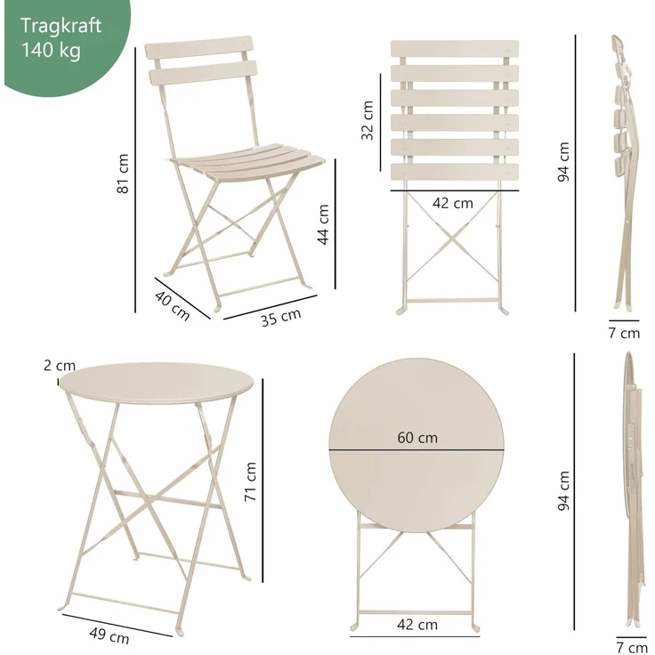 KESSER® Bistroset, 3-teilig, Bistrotisch mit 2 Stühle, inkl. Abdeckung, klappbar, Metall Cappuccino – Bild 7