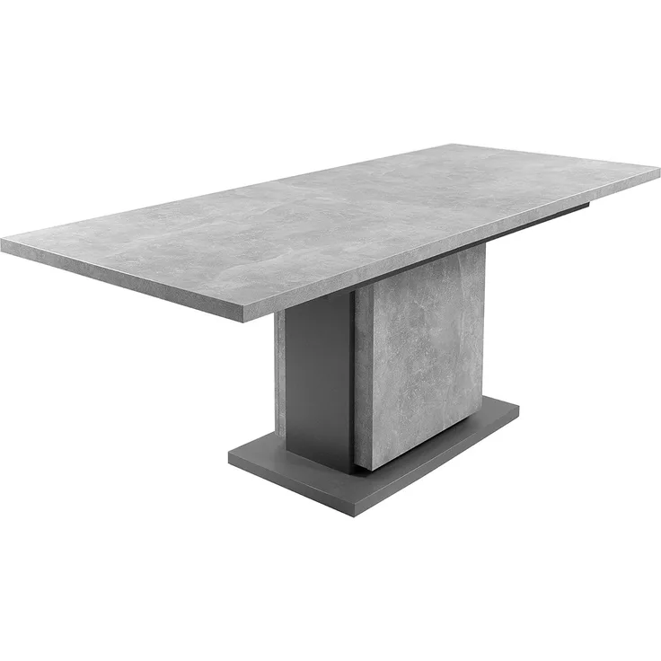 byLIVING Säulentisch mit Auszug BRITTA 140cm / Esszimmertisch grau / Ess-Tisch auf 190 cm ausziehbar / Melamin Light Atelier anthrazit Auszugstisch in Beton-Optik / 140-190 x 75 x 80 cm