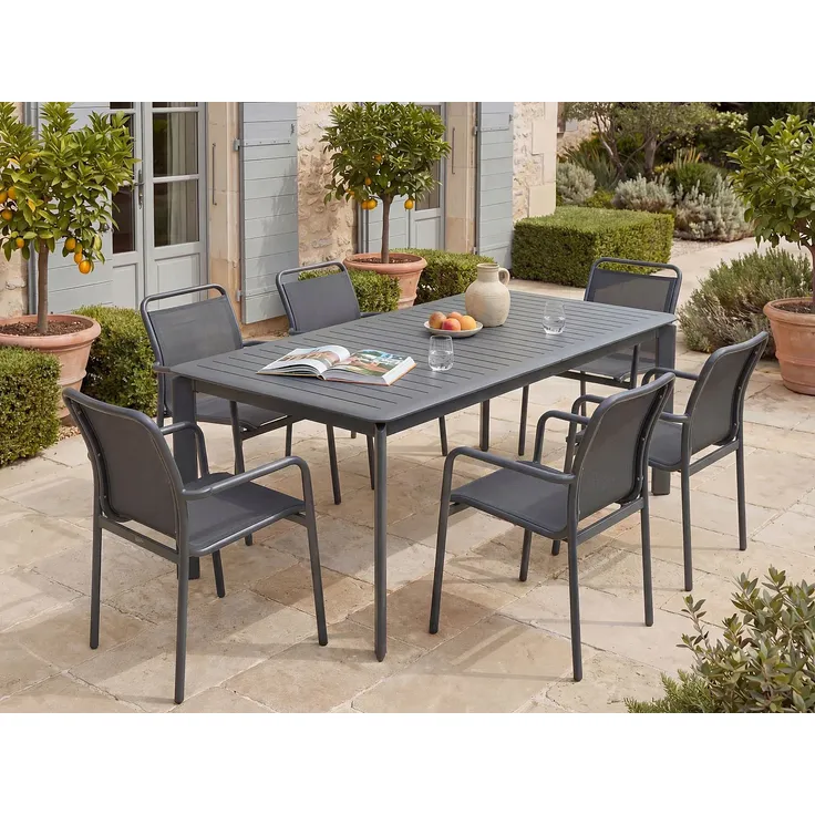 Vente-unique - VELYRA Gartenessgruppe Metall Grau - B 100 cm x H 75 cm x L 205 cm286,5 cm – Bild 2