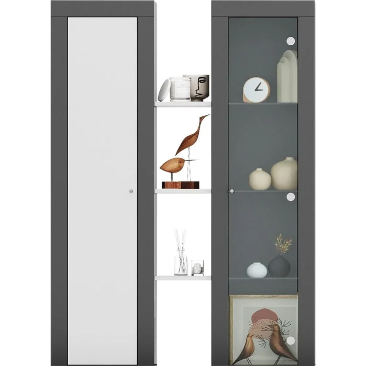 xonox. home Wohnen Orion Aufsatzvitrine Vitrine in Front weiß Nb, Korpus Anthrazit grau Nb. ca. 102 x 141 x 27 cm