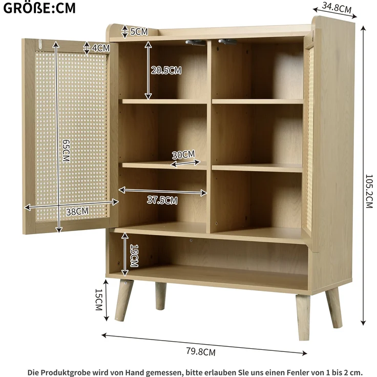Schuhschrank mit Rattantüren & Push-Open, eiche, 80x35x105 cm – Bild 10