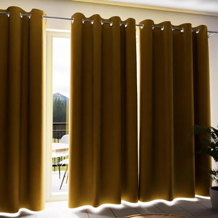 Soleil d'ocre, Ösenvorhang 100% verdunkelnd 135x250 cm Eclipse Senffarben – Bild 3