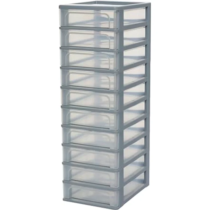 Iris Ohyama, Kunststoff Schubladenbox mit 10 tiefen Schubladen, Grau, Easy-Pull-System, A4, A5 & A6 Format, Schreibtisch Organizer für Büro, Schule, Schreibwaren, BPA-frei, Schubladenschrank, OCH-2100 – Bild 1