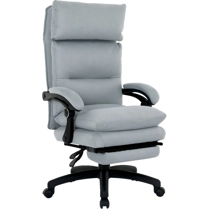 Venda 'ELIAS' Chefsessel mit Relaxfunktion und Beinauflage, Stoff hellgrau, 71 x 118 x 70 cm, 140 kg belastbar
