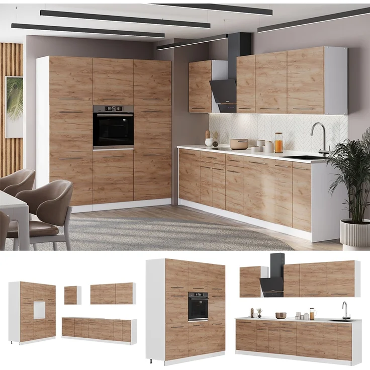 Küchenzeile Fame-Line Goldkraft Eiche/Weiß 460 cm Arbeitsplatte Anthrazit Vicco – Bild 3
