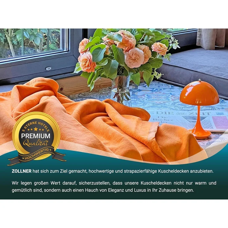 ZOLLNER Kuscheldecke mit Einfassband, 220x240 cm, orange – Bild 6