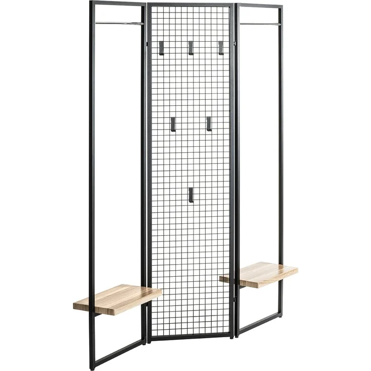Garderobe >55599< Paravant / Raumteiler, schwarz, Metall, Eiche-MDF - 175x46cm (HxT) – Bild 4