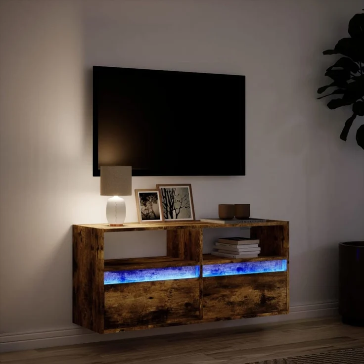 TV-Wandschrank, Fernsehschrank mit LED-Beleuchtung Räuchereiche 100 x 31 x 45 cm – Bild 5