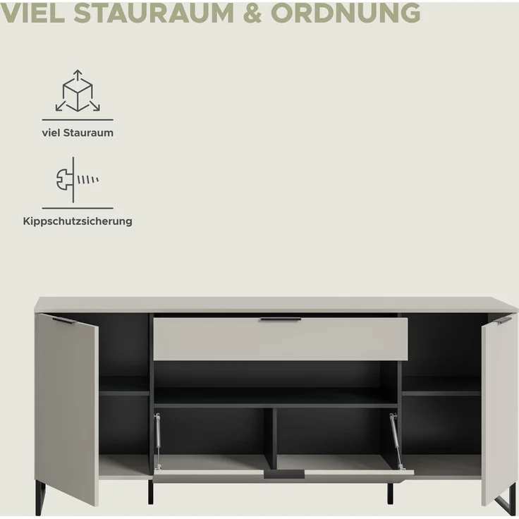 Sideboard B/H/T: 80x185x41 cm in Kaschmir Nachbildung und schwarz – Bild 9